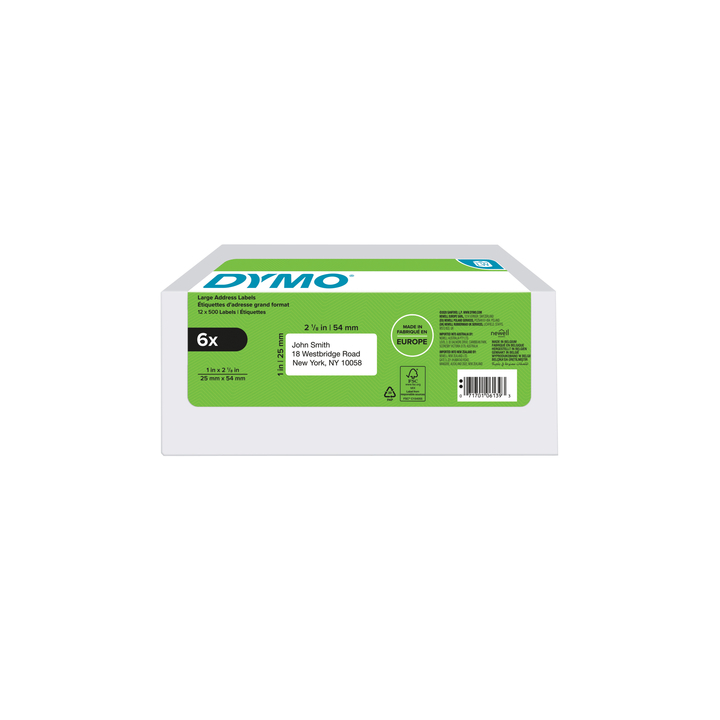 Etiket dymo 2177564 25mmx54mm adres wit 6x1000st(2177564) - 0