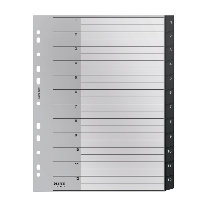 Tabblad leitz recycle a4 1-12 extra breed pp(12090000) - 0