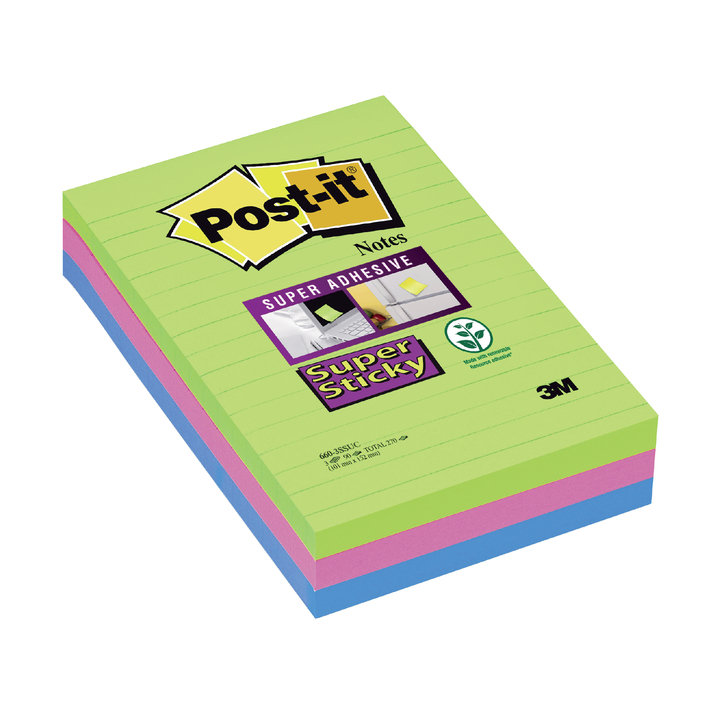 Memoblok 3m post-it 660 super sticky lijn 90 vel - 0