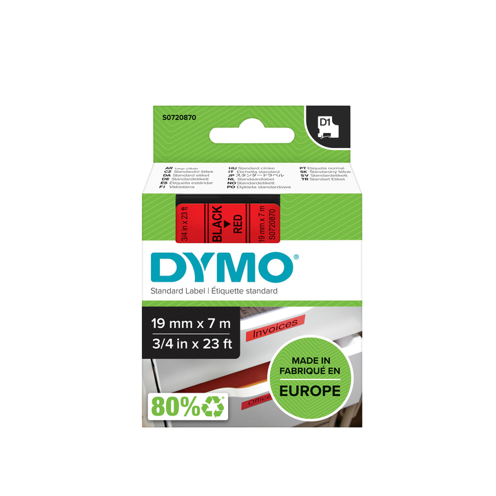 Lettertape dymo 45807 2000/5500 19mmx7m rood/zwart - 0