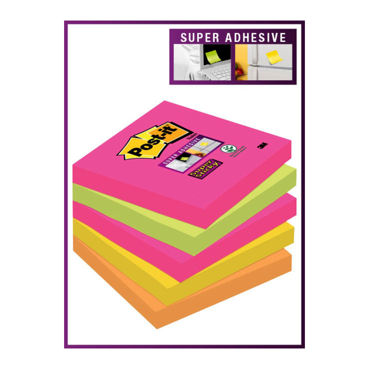 Memoblok 3m post-it 654s-n sticky 76x76mm neon - 0