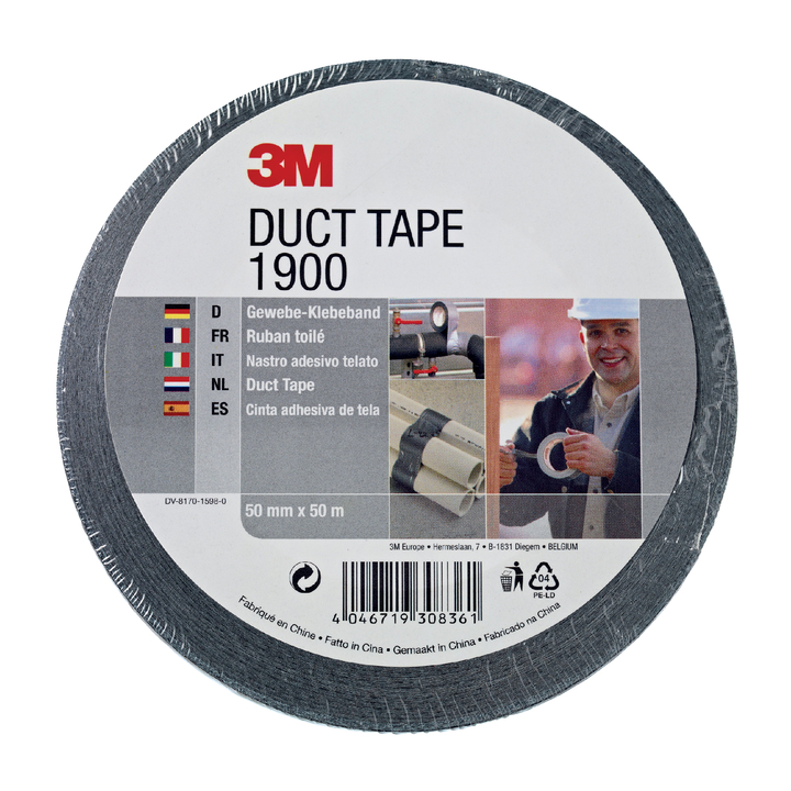 Plakband 3m scotch 1900 duct tape 50mmx50m zwart(190050b) - 0