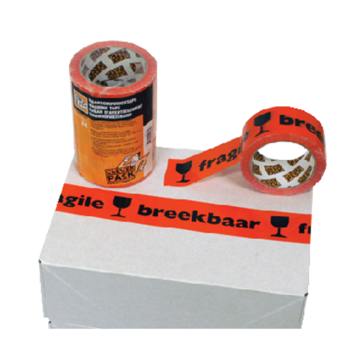 Plakband cleverpack breekbaar 50mmx66m or/zw PAK/3 rol - 0