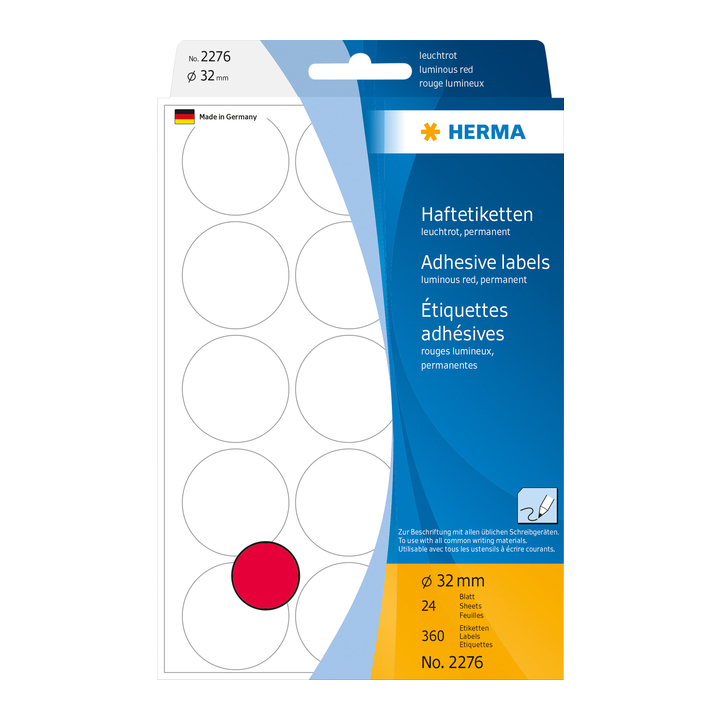 Etiket herma 2276 rond 32mm fluor rood - 0