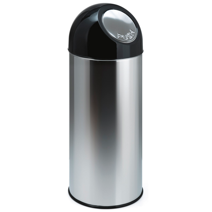 Afvalbak met pushdeksel, 55 liter, RVS/zwart, VB 470001 - 0