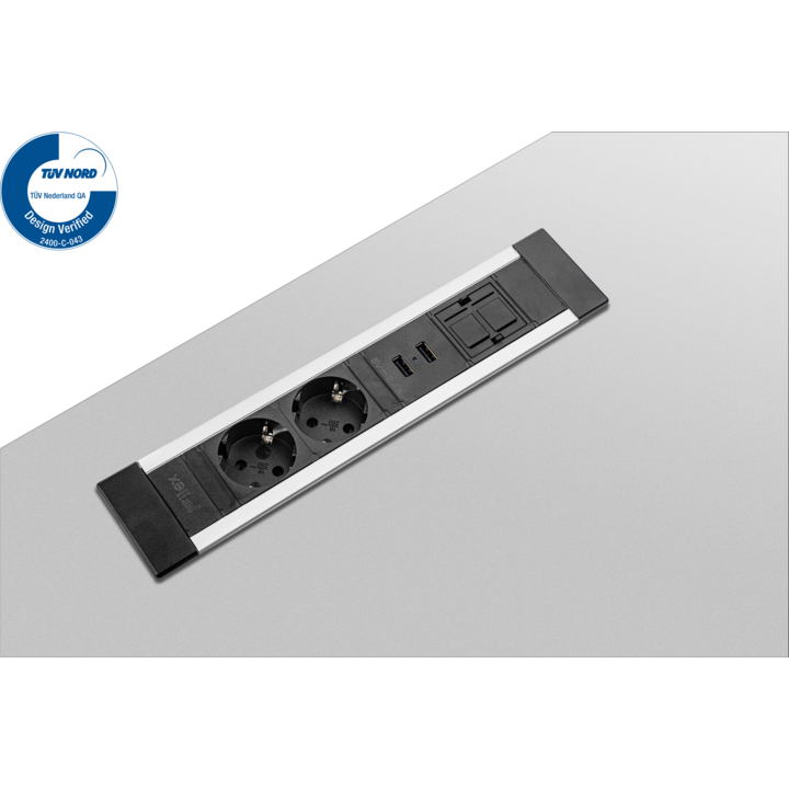 Filex, Power Desk Insert, 2x230V, 2xUSB, keystone, zwart/alu - 0