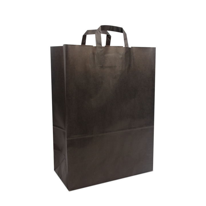 Draagtas, papier, 32+17x44cm, platte lus, zwart (250 stuks) - 0