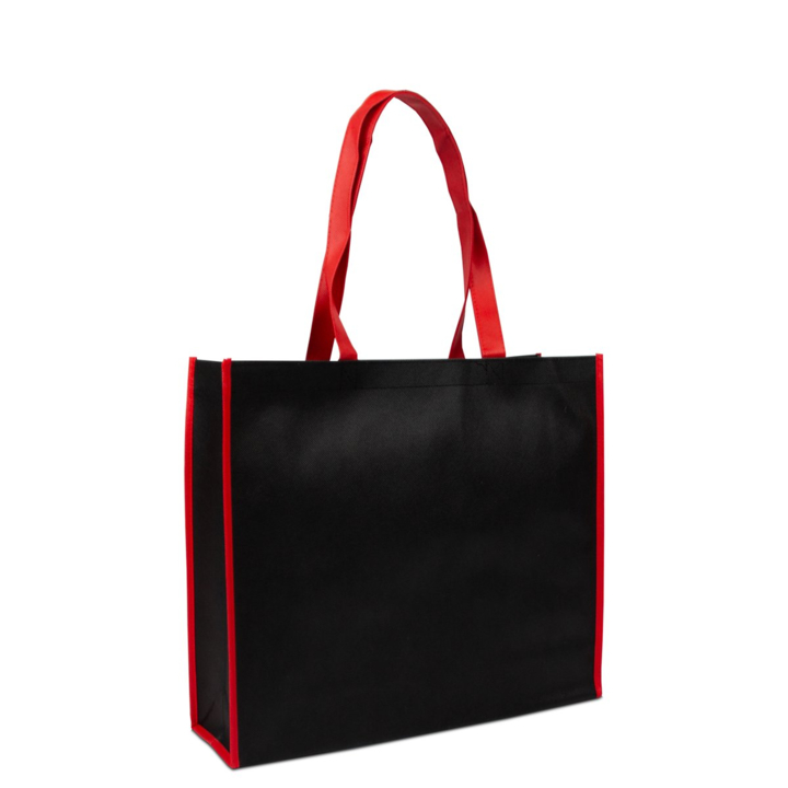 Shopper, non-woven, 40+12x35cm, zwart, rode lus (100 stuks) - 0