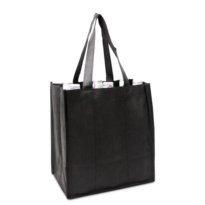 Draagtas, non-woven, 27+19x30cm, voor 6 fles, zwart (50 st) - 0