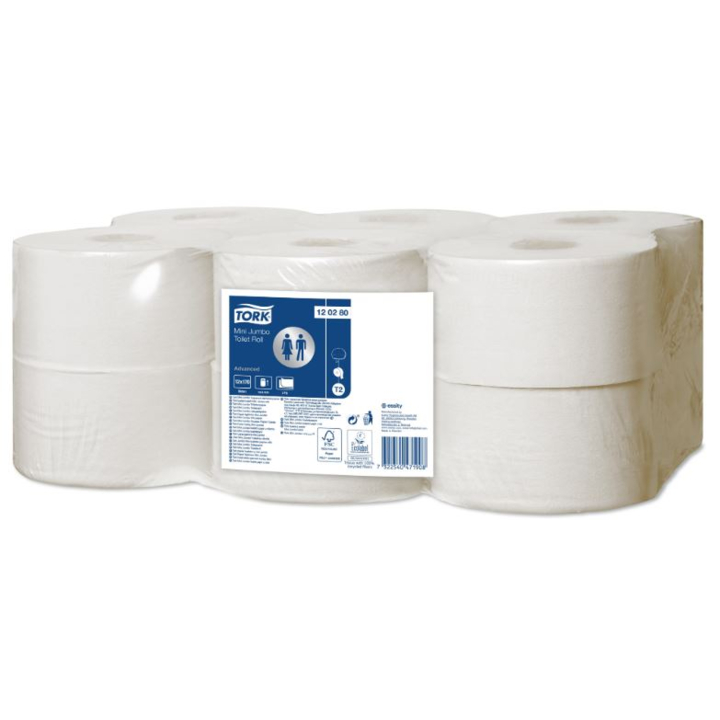Tork Advanced | Mini Jumbo Toiletpapier | 170 Meter | 2-Laags | T2 | Wit | 120280 (12 stuks) - 0
