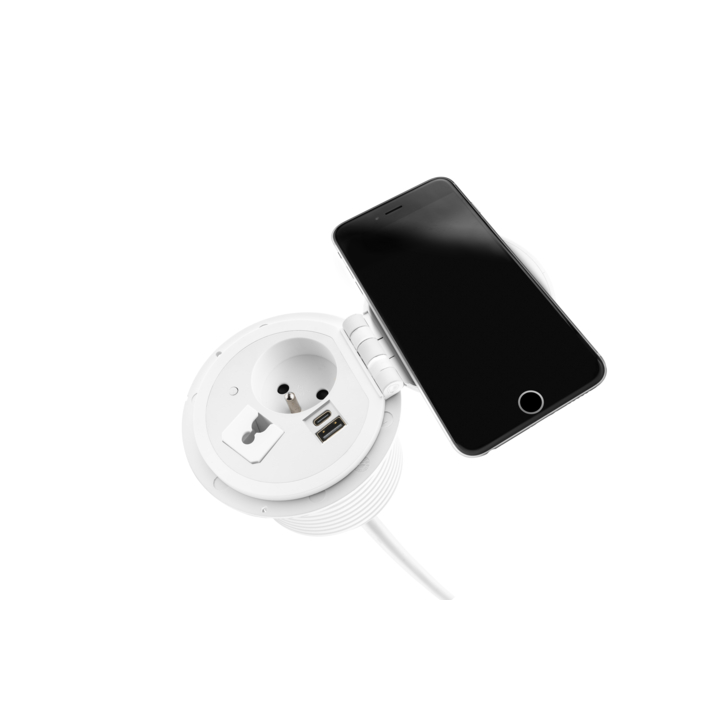 Filex, QI Power-Spot, 1x 230V Frans, 1x USB A+C, Wit - 1
