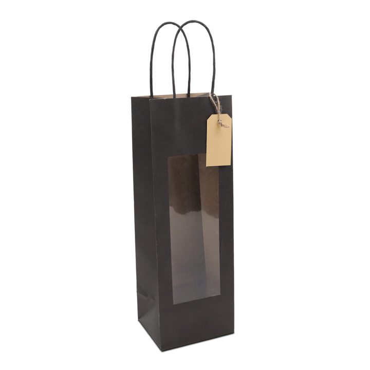 Cadeau-tas, 12+10x35cm, venster en label, zwart (100 stuks) - 0