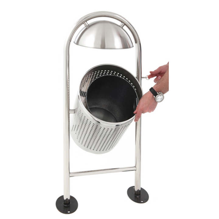 Buitenafvalbak met regendak, 27 liter, mat RVS, VB 650361 - 1
