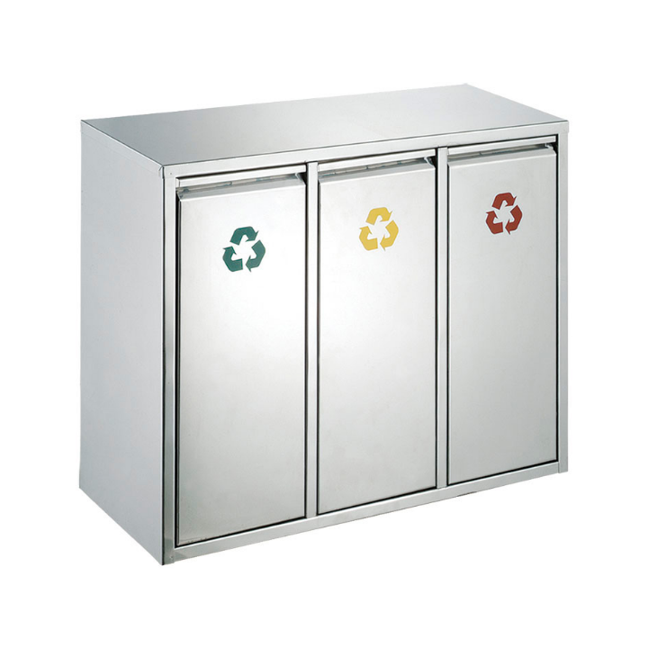 Recycling afvalscheidingsstation, 3x8 liter, mat RVS, VB 710416 - 0
