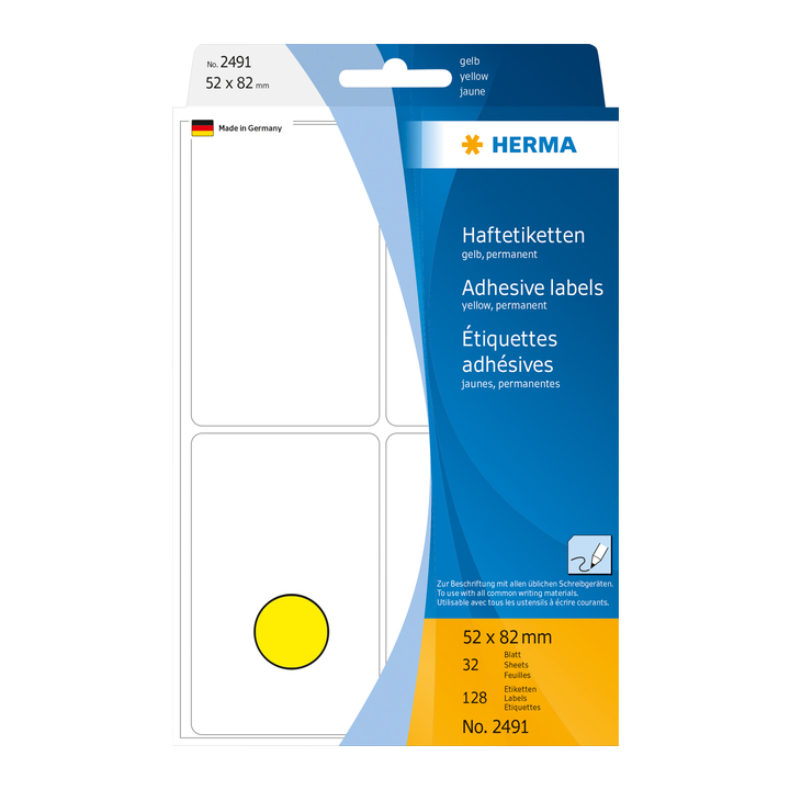 Etiket herma 2491 52x82mm 128st geel - 0