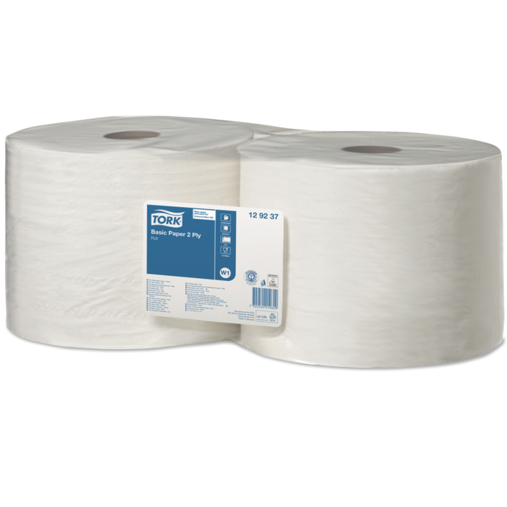 Tork Basic | Industrierol Poetspapier | 510 Meter | 2-Laags | W1 | Wit | 129237 (2 stuks) - 0