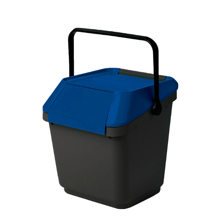 Easymax, stapelbare afvalbak, 35 ltr, grijs/blauw, VB 187867 - 0