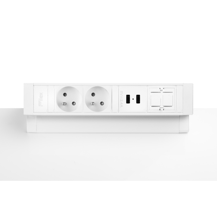 Filex, Power Desk Up 2.0, 2x 230V FR, 2x Usb, keystone, wit - 0