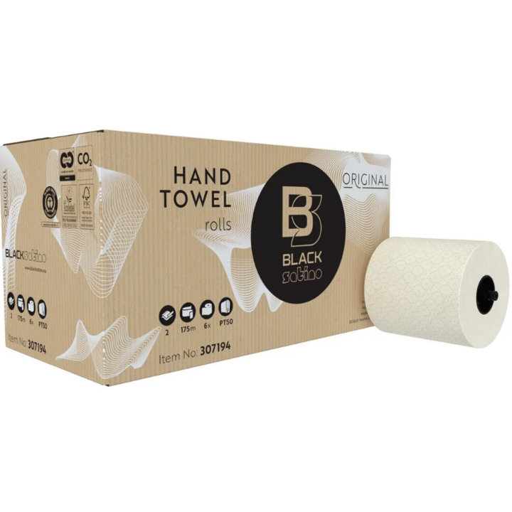 BlackSatino Original | Handdoekrol | 175 Meter | 2-Laags | PT50 | Wit | 307194 (6 stuks) - 0