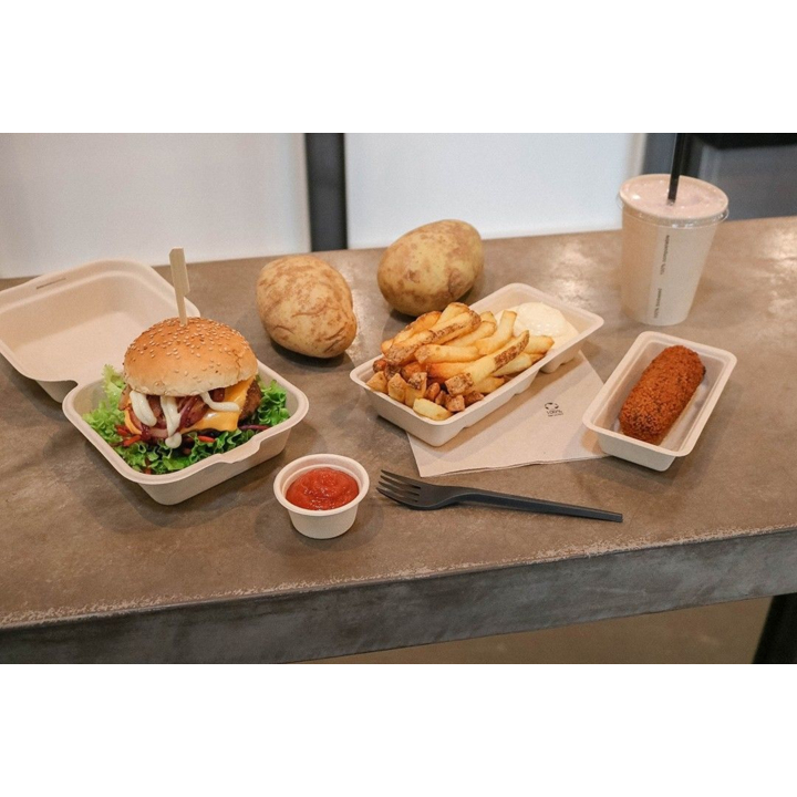 Hamburgerbox, suikerriet, 150x150x75mm (500 stuks) - 2