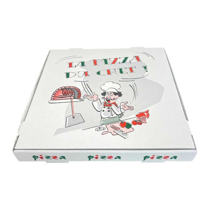 Pizzadoos, 33x33x3,5cm, wit, dessin Pizzaiolo (100 stuks) - 0