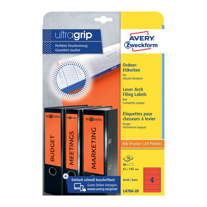 Rugetiket avery l4766-20 192x61mm rood 80st - 0