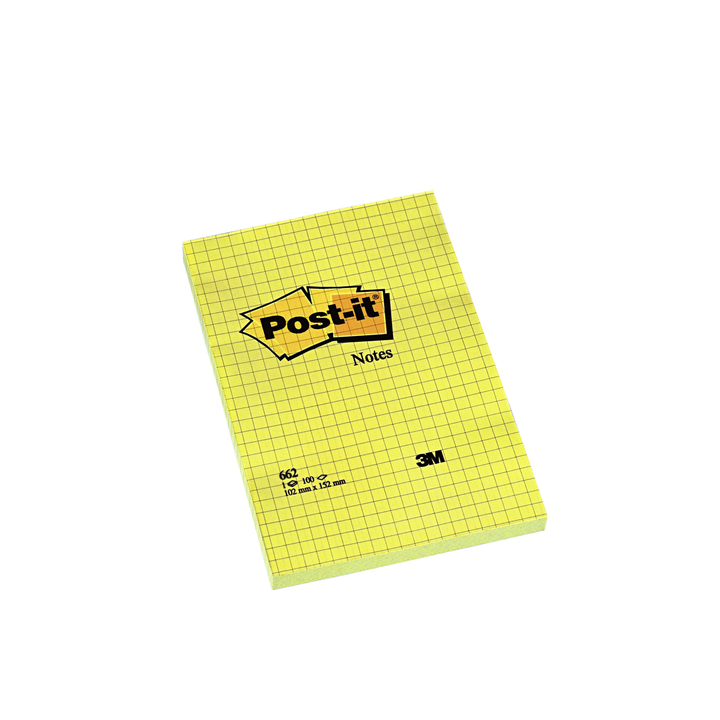 Memoblok 3m post-it 662 102x152mm ruit geel - 0