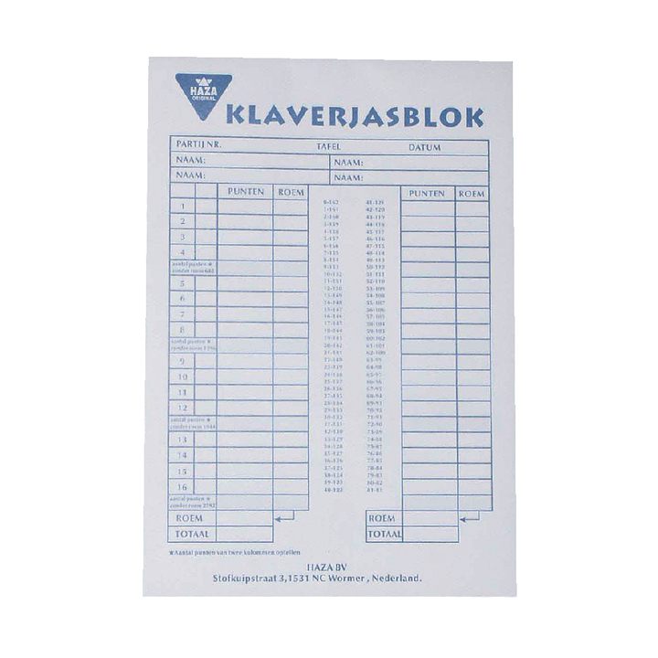 Scoreblok klaverjas - 0