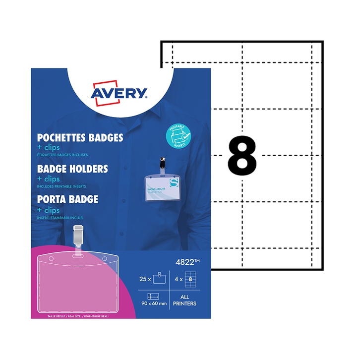 Badge avery 4822 met clip + insteekkaarten 60x90mm(4822) - 1