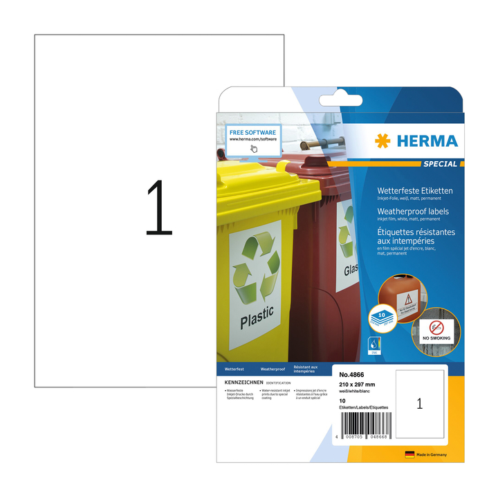 Etiket herma 4866 210x297mm a4 polyester wit(4866) - 0