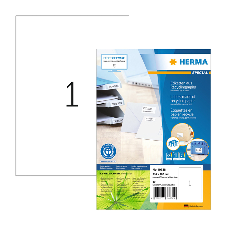 Etiket herma recycling 210x297mm wit(10738) - 0