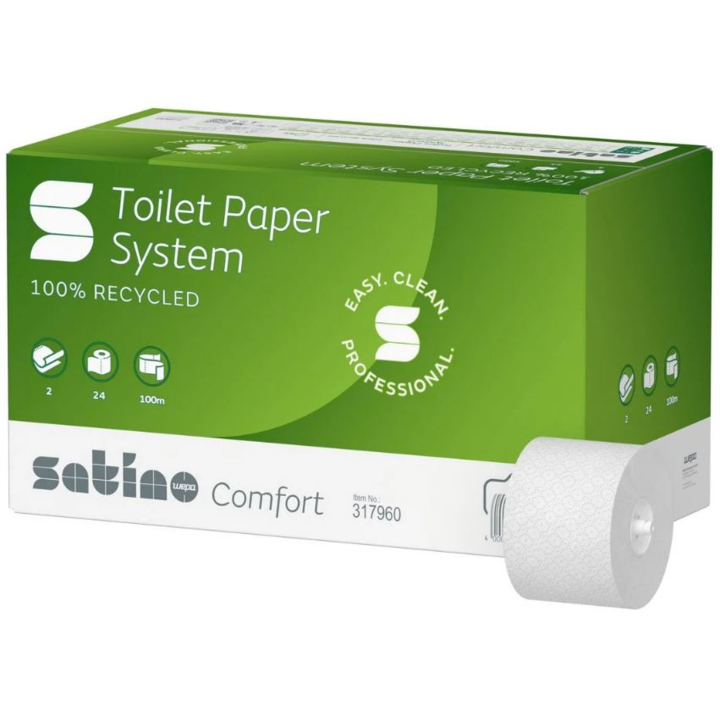 Satino Comfort | Systeemrol Toiletpapier | 100 Meter | 2-Laags | JT3 | Wit | 317960 (24 stuks) - 0