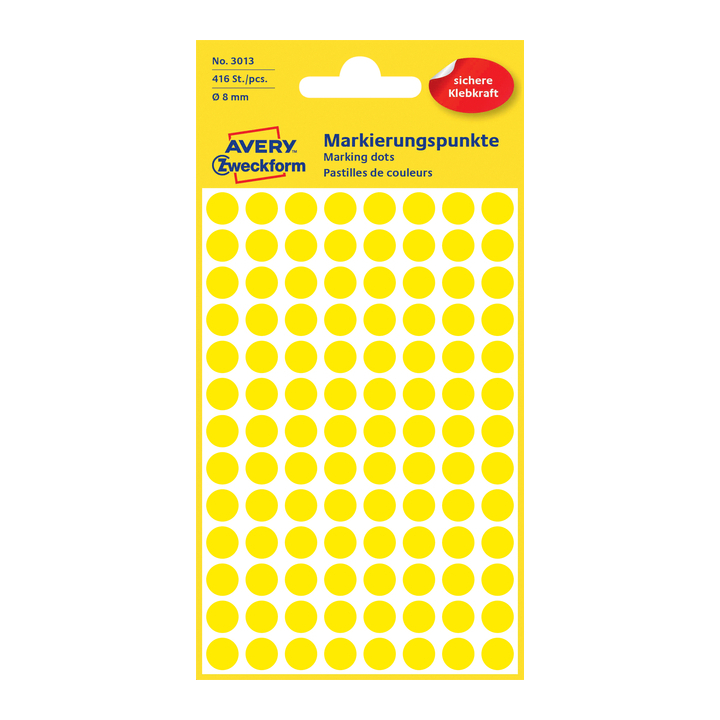 Etiket avery zweck 3013 8mm geel 416st - 0