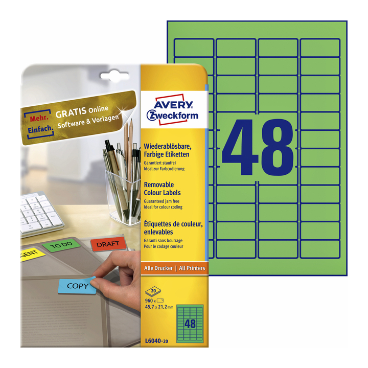 Etiket avery l6040-20 45.7x21.2mm groen - 0