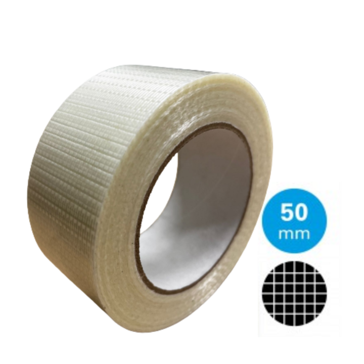 Versterkte tape, kruislings, glasweefsel, 50mm x 50m, beige - 0