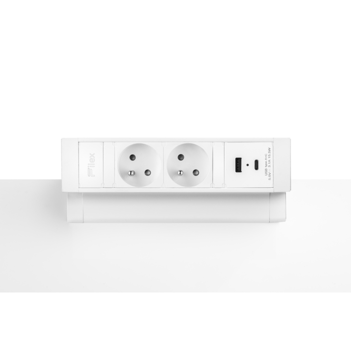 Filex, Power Desk Up 2.0, 2x 230V Frans, 1x USB A+C ,wit - 0