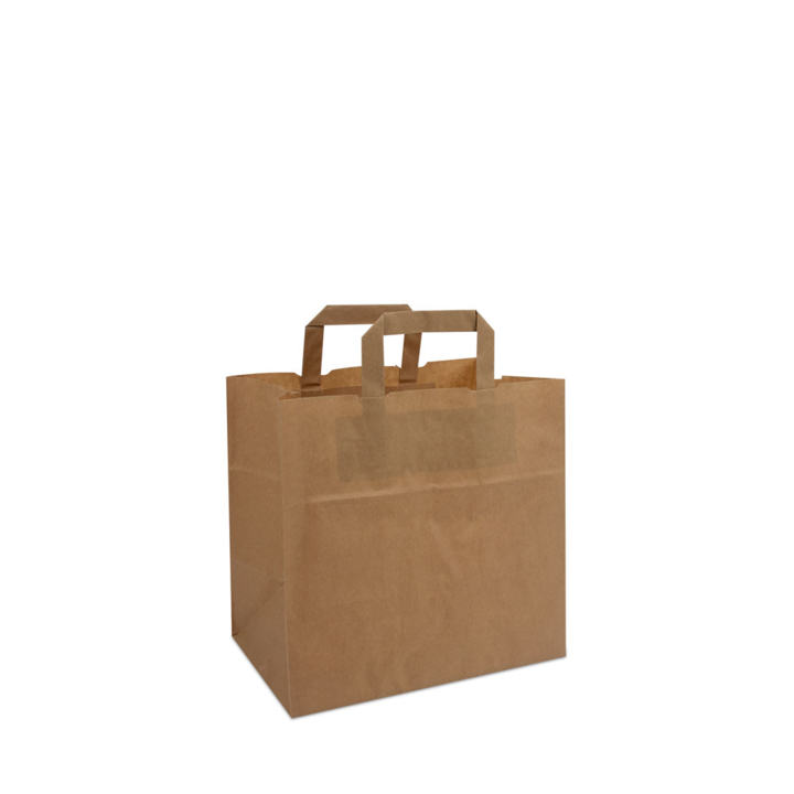 Draagtas, papier, 26+17x25cm, platte lus, bruin (250 stuks) - 0