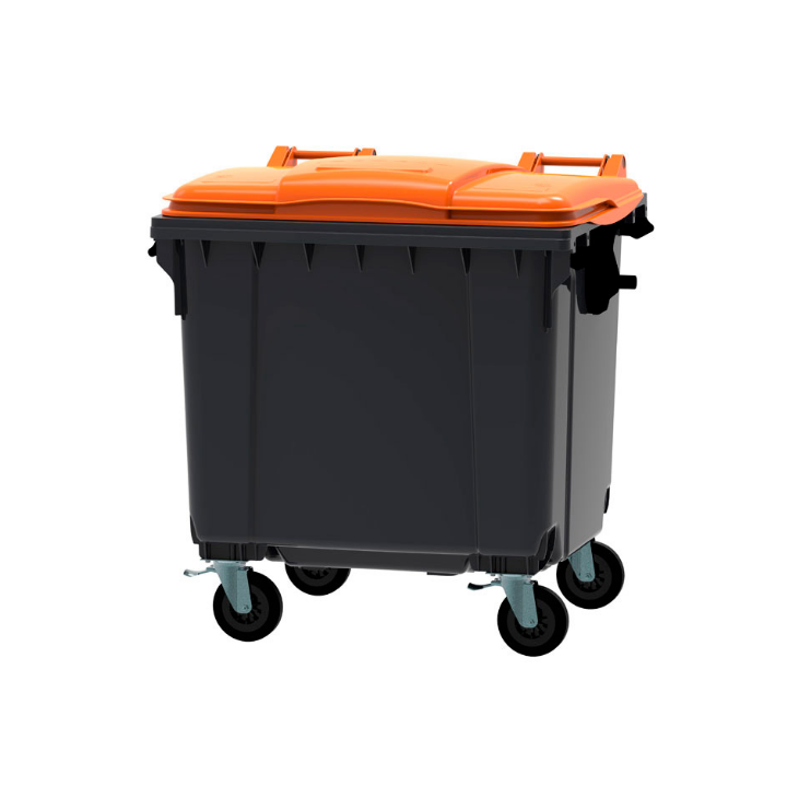 Afvalcontainer, 1100 liter, grijs/oranje, VB 719044 - 0