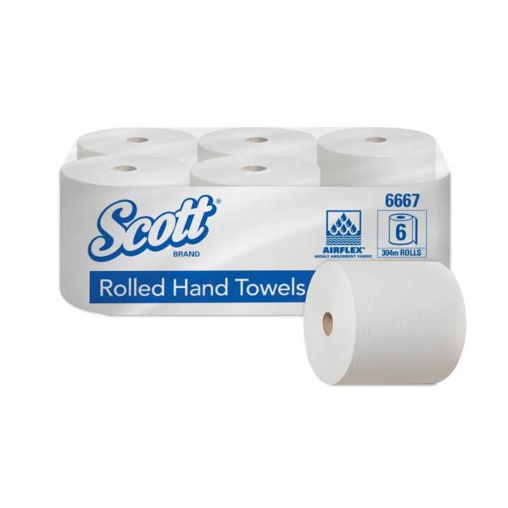 Scott | Handdoekrol | 304 Meter | 1-Laags | Wit | 6667 (6 stuks) - 0