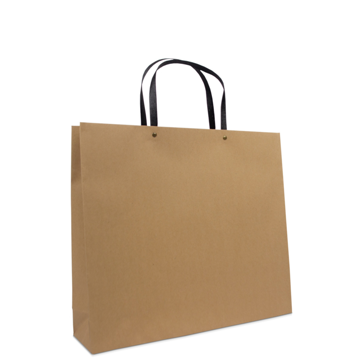 Luxe draagtas, papier, 40+10x35cm, bruin, zwarte lus (100st) - 0