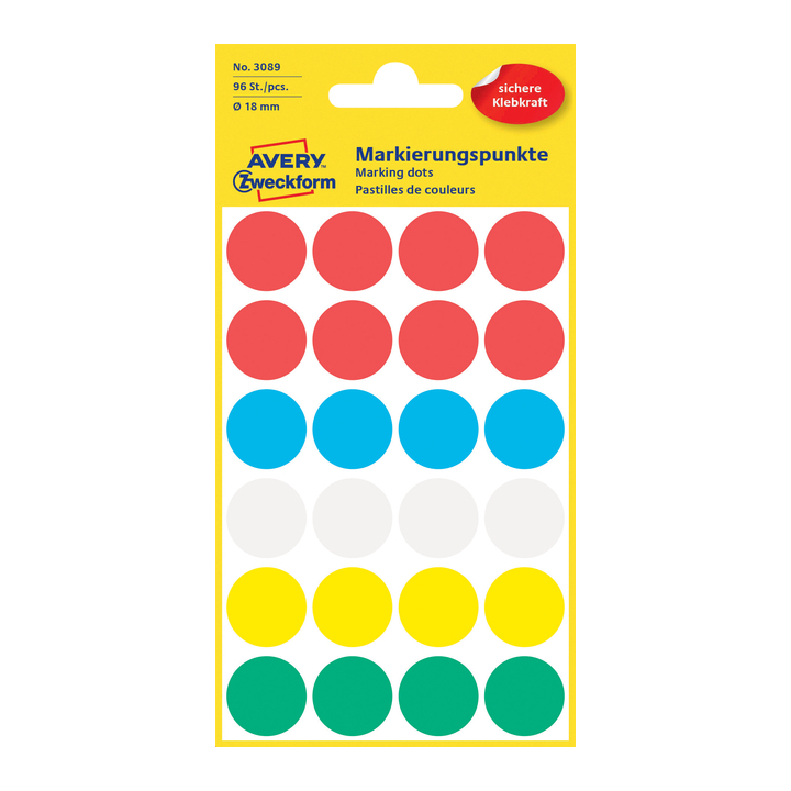 Etiket avery zweck 3089 18mm assorti 96st - 0
