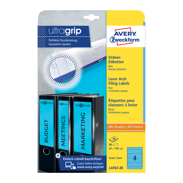 Rugetiket avery l4767-20 192x61mm blauw 80st - 0