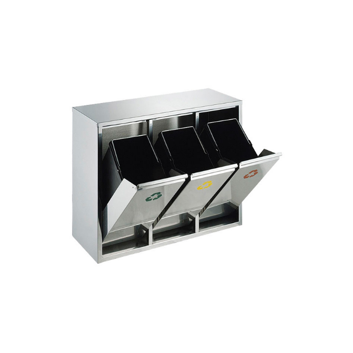 Recycling afvalscheidingsstation, 3x15 liter, mat RVS, VB 710423 - 1
