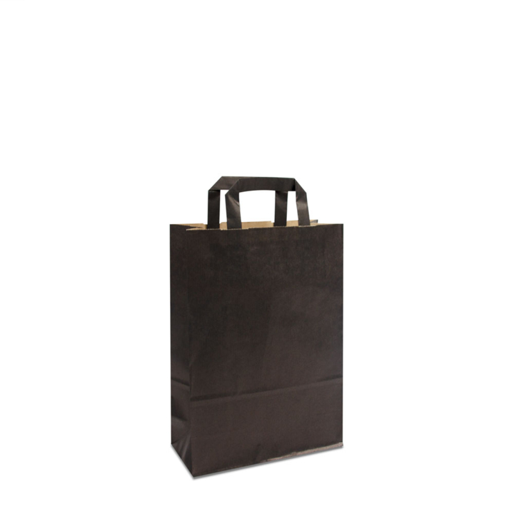 Draagtas, papier, 22+10x31cm, platte lus, zwart (250 stuks) - 0