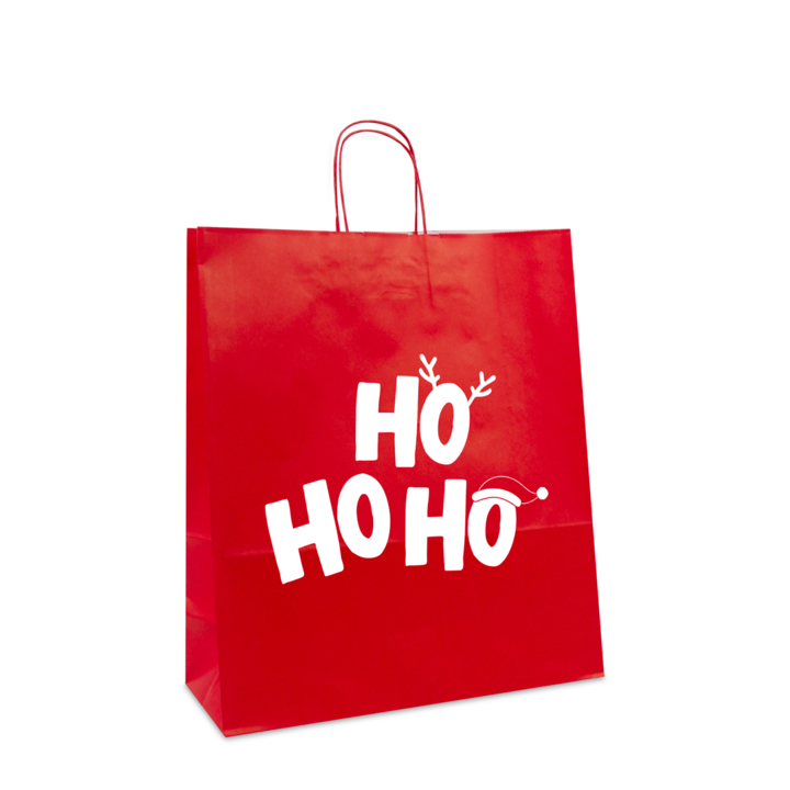 Twisted papieren kersttas , Ho Ho Ho 26+12x35cm, rood (250) - 0