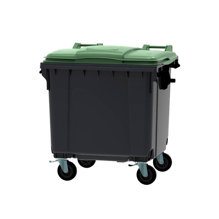 Afvalcontainer, 1100 liter, grijs/groen, VB 719037 - 0