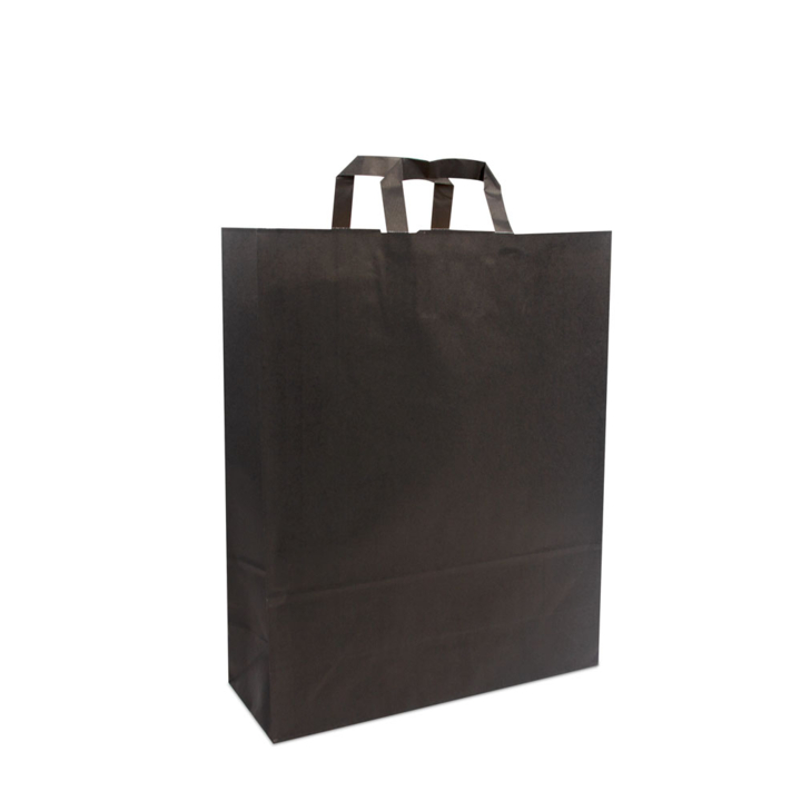Draagtas, papier, 32+12x40cm, platte lus,zwart (250 stuks) - 0