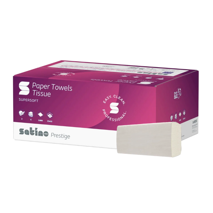 Satino Prestige | Papieren Handdoekjes | 32x23cm | 2-Laags | PT3 | Wit | 276790 (2.880 stuks) - 0