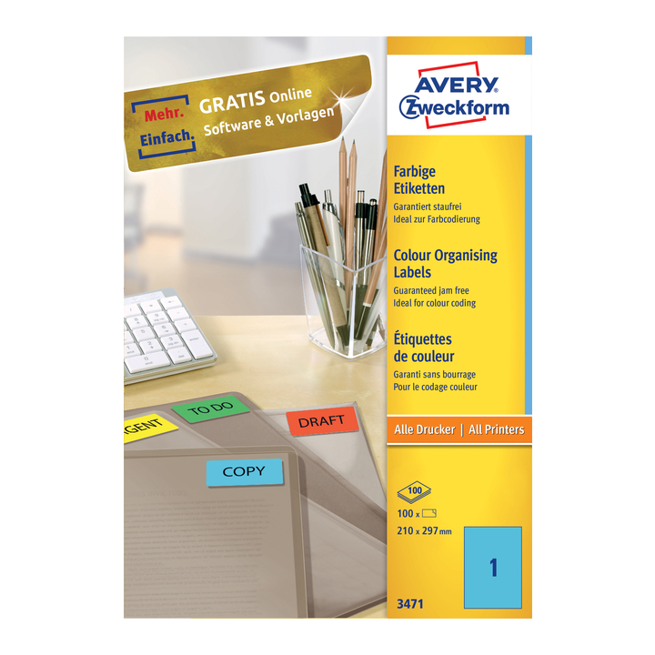 Etiket avery zweck 3471 210x297mm a4 blauw - 0