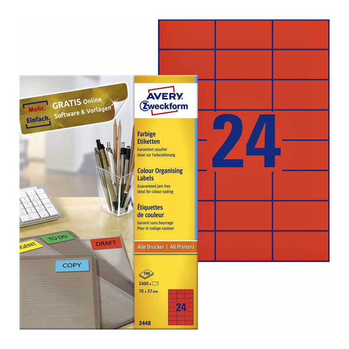 Etiket avery zweck 3448 70x37mm rood 2400st - 0
